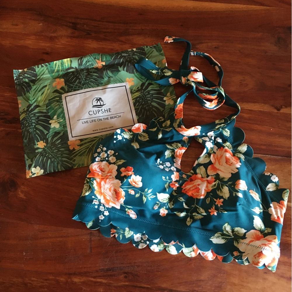 CUPSHE GREEN FLORAL HIGH WAISTED BIKINI